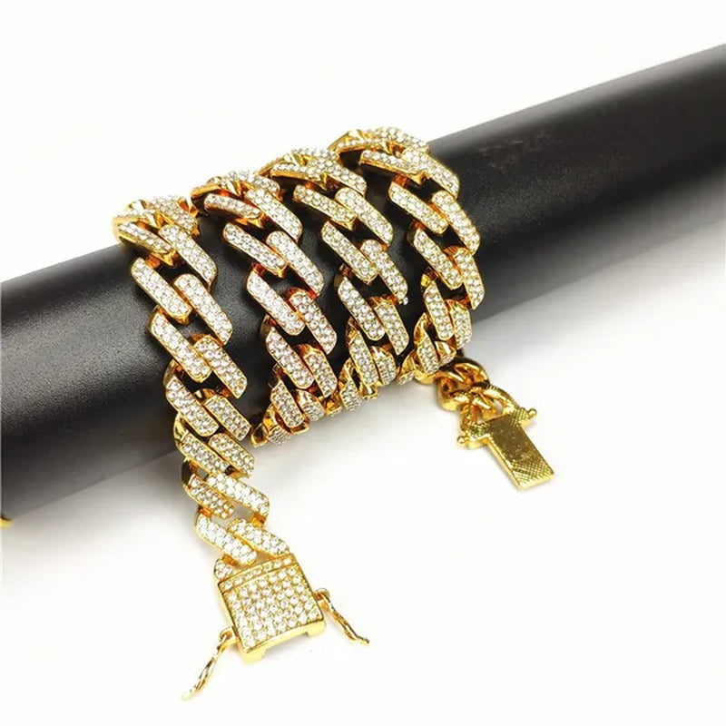 Fashion Men Necklace Diamond Necklace Bracelet Miami Cuban Link Chain Necklace Punk Jewelry Size: 8-30 Inch