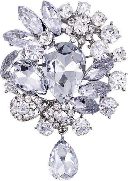 Vintage Wedding Bridal Big Blue Crystal Rhinestone Tear Drop Brooch Pin for Women