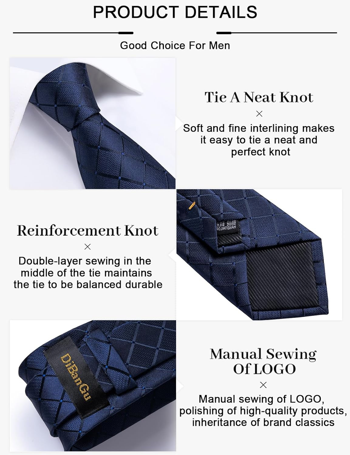 Plaid Ties for Men Silk Checkered Necktie and Pocket Square Cufflinks Tie Clip Set with Gift Box for Wedding Business