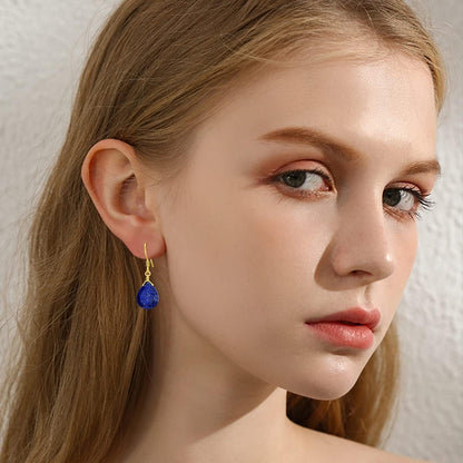 14K Solid Gold Lapis Faceted Teardrops Earrings for Women, Natural Lapis Lazuli Dangle Drops Earrings,Lapis Jewelry Blue Earrings Gifts for Her Christmas Valentines