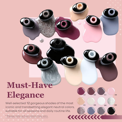 35 Pcs Gel Nail Polish Kit with U V Light 48W Nail Lamp - 12 Colors Nude Pink Gray Glitters Gel Nail Polish Set Glossy & Matte Base Top Coat Nail Art Decoration Manicure Tools Salon DIY Gift