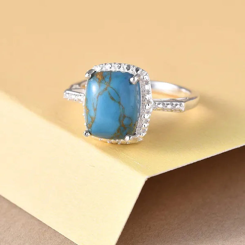 925 Silver Blue Turquoise Statement Solitaire Ring for Women Jewelry  Boho Western Birthday Gifts for Women