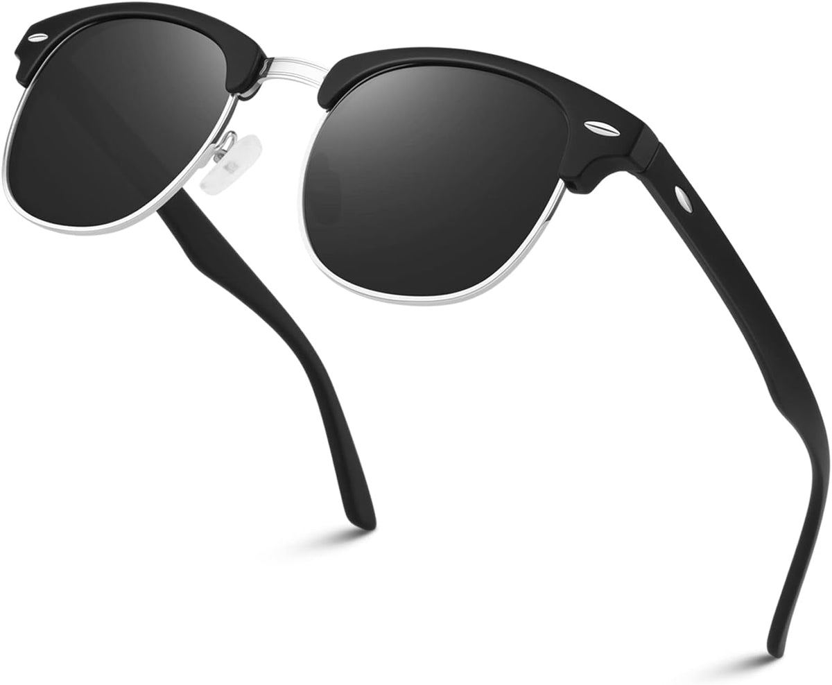 Polarized Semi Rimless Sunglasses for Men Women, Classic Retro Shades Half Frame Driving Sun Glasses UV Protection