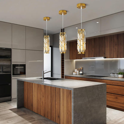 Pendant Lighting Modern Pendant Light, Mini Crystal Chandeliers,Adjustable Pendant Light Fixture for Kitchen Island Dinning Room Bedroom (Gold, 1-Light)