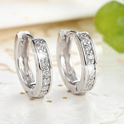 Luxury 925 Silver Elegant Heart Diamond Hoop Ear Stud Earrings for Women Round Wedding Bridal Jewelry