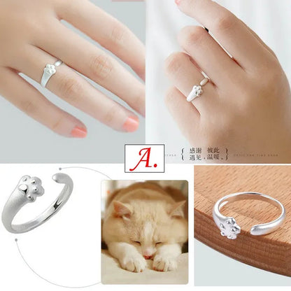 1Pcs Cute Cat Kitten Ring Animal Opening Ring Cocktail Party Women Cute Pet Adjustable Rings Anniversary Jewelry Gift