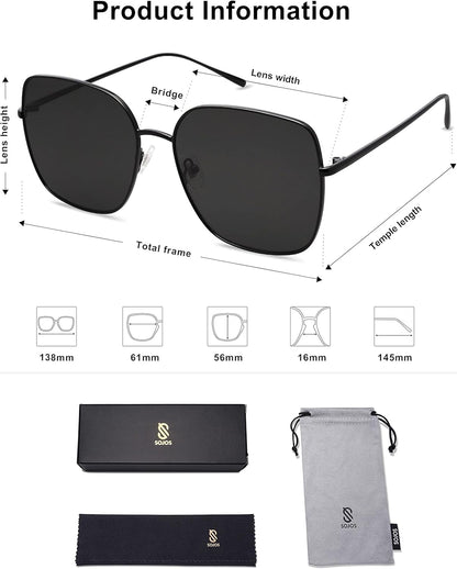 Trendy Oversized Square Metal Frame Sunglasses for Women Men Retro Big Flat Lens UV Protection Sunglasses SJ1146