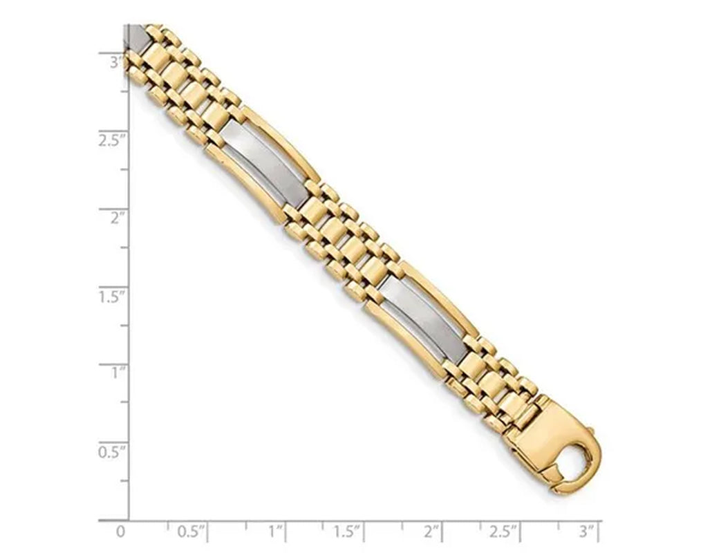 Men's Two Tone 14K White and Yellow Gold Link Bracelet in Polished 14K Yellow Gold (8.75 Inches)