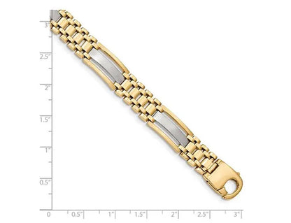 Men's Two Tone 14K White and Yellow Gold Link Bracelet in Polished 14K Yellow Gold (8.75 Inches)