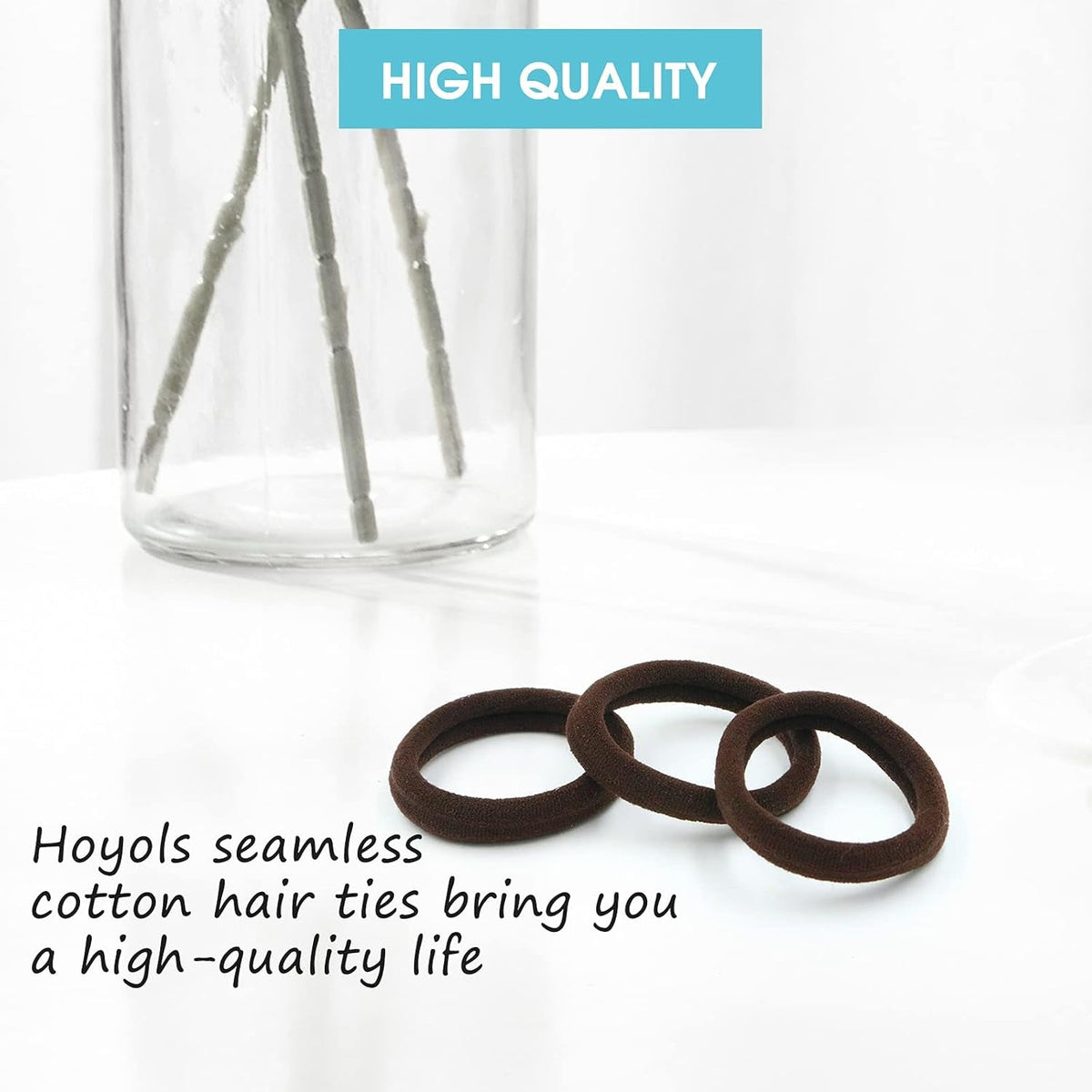 Soft Seamless Hair Ties, Dark Brown Stretch Elastic Ponytail Holders Bands for Women Thick Hair No Slip and Pull No Damage Scrunchies Headbands 100 Pcs (Espresso)
