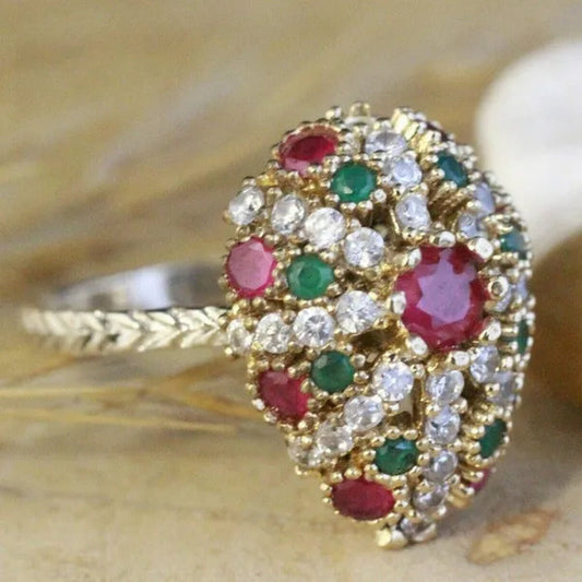 Exquisite 925 Sterling Silver Natural umbrella Ruby & Sapphire & Emerald wedding engagement strange ring gift size 6-10