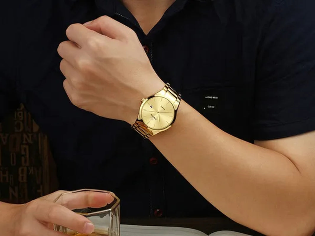 relojes hombre 2020 WWOOR Gold Watch Men Luxury Mens Quartz Wristwatch Business Watch Stainless Steel Waterproof Auto Date Clock with gift box