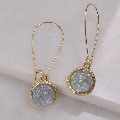Humble Chic Simulated Druzy Threader Drop Earrings for Women - Gold, Silver, or Rose Gold Tone Trendy Boho Dangles with Sparkly round Stone
