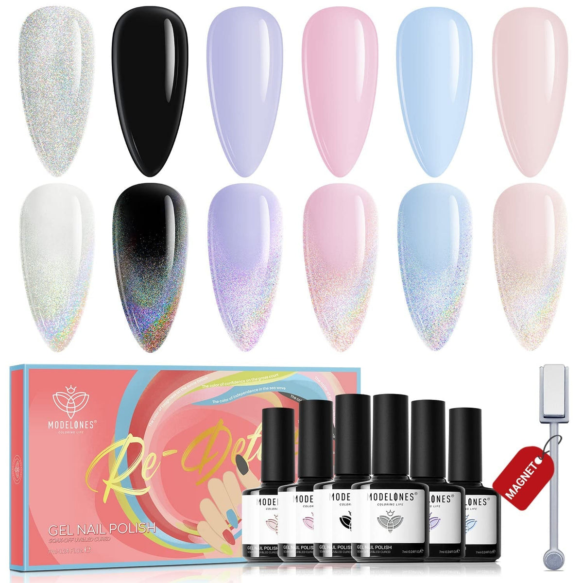 Gel Nail Polish Set, 6 Colors Easter Pastel Gel Polish Set with Nail Art Liner Brush, Soft Pink White Light Purple Blue Green Nude Spring Painting Nail Gel Polish Kit Mani DIY Salon Gifts