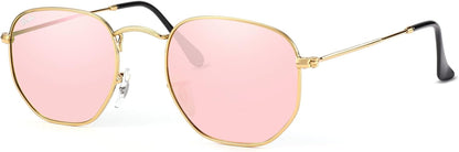 Small Square Sunglasses for Women Men 100% Real Glass Lens Hexagonal Frame