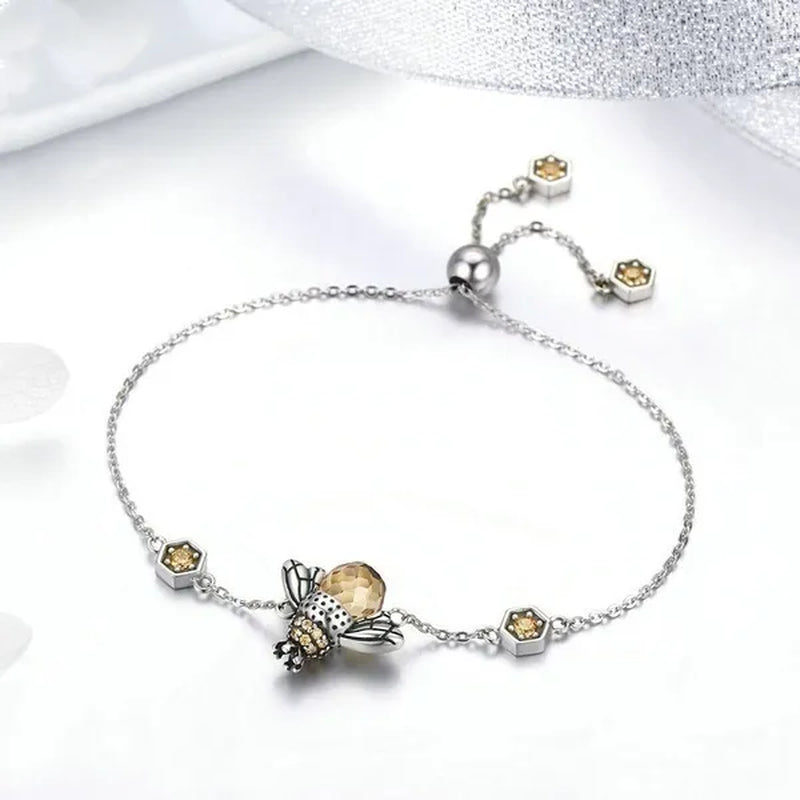 Fashion 925 Sterling Silver Queen Bee Crystal Gemstone Cubic Zirconia Ring Earrings Necklace Bracelet Jewelry Set CZ Charm Women Bridal Engagement Wedding Jewelry Set Gift