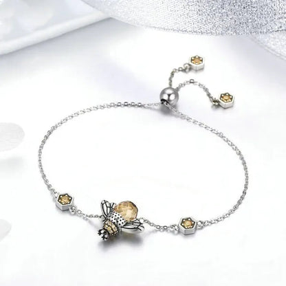 Fashion 925 Sterling Silver Queen Bee Crystal Gemstone Cubic Zirconia Ring Earrings Necklace Bracelet Jewelry Set CZ Charm Women Bridal Engagement Wedding Jewelry Set Gift