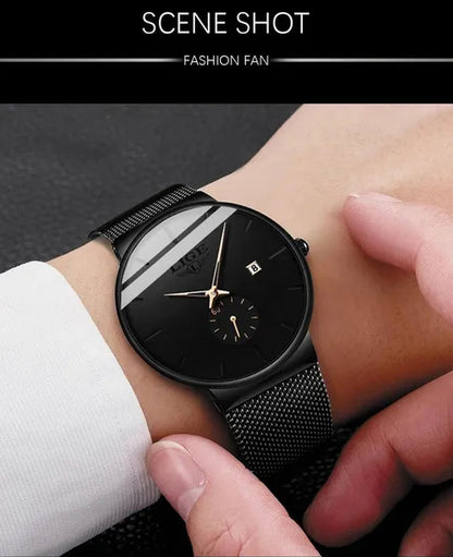 LIGE 2024 Fashion Mens Watches Top Brand Luxury Quartz Watch Men Casual Slim Mesh Steel Waterproof Sport Watch Relogio Masculino