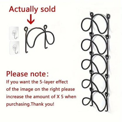 5 Layers Wrought Iron Bathroom Towel Rack Wall-Mounted Wine Bottle Display Rack Simple Multifunctional Storage Shelf