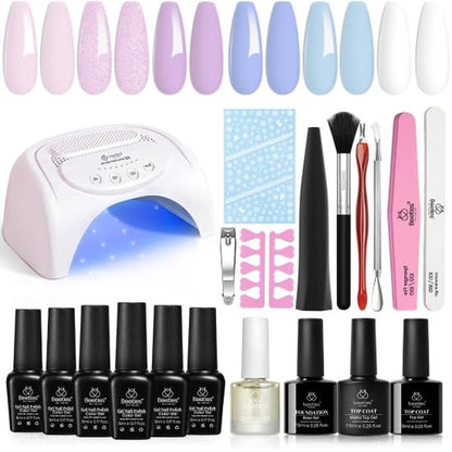 Beetles Purple Burgundy Red Gel Nail Polish Kit with Uv Light 48W LED Nail Lamp Dryer Spring Colors Neutral Gel Polish Starter Kit Peach Pink Manicure Set Soak off Gel Polish Skin Tone Gifts for Women