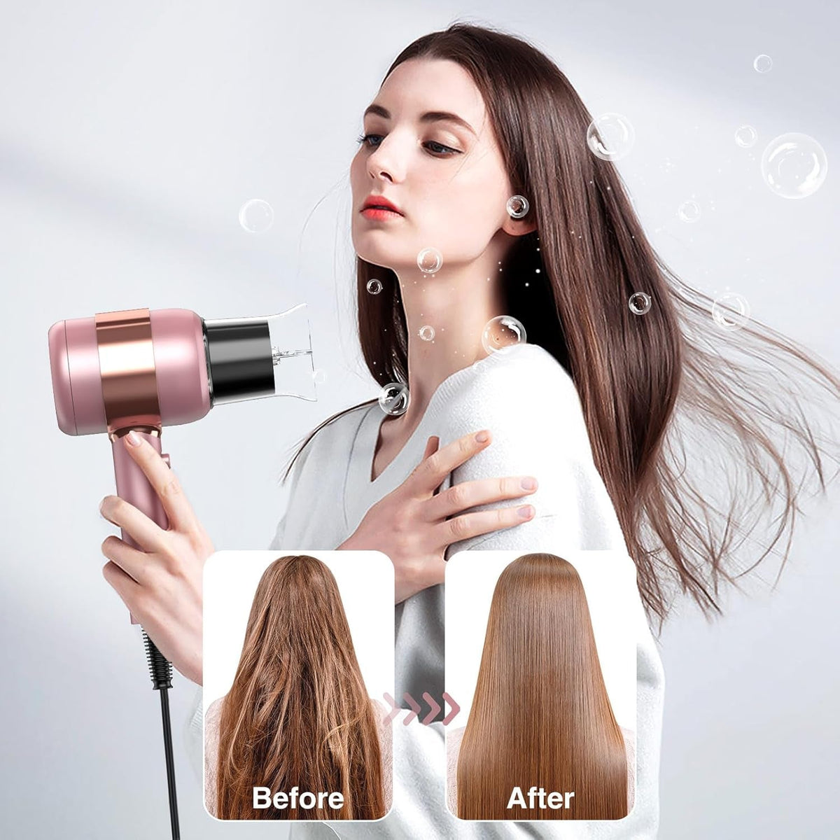 Professional Ionic Blow Dryer with Diffuser and Nozzle - 1875W Compact Dryer for Curly/Straight Hair Fast Drying, Lightweight for Home Salon Travel