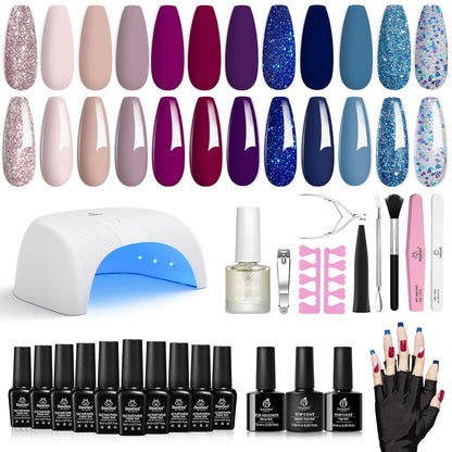 Beetles Purple Burgundy Red Gel Nail Polish Kit with Uv Light 48W LED Nail Lamp Dryer Spring Colors Neutral Gel Polish Starter Kit Peach Pink Manicure Set Soak off Gel Polish Skin Tone Gifts for Women