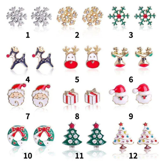Christmas Jewelry with Diamond Snowflake Bell Christmas Earrings Christmas Tree Earrings Set Christmas Earrings Deer Stud Earrings