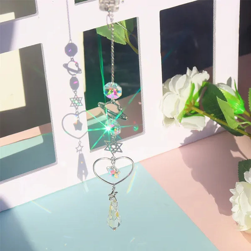 3 Styles Crystal Wind Chime Moon Sun Catcher Diamond Prisms Pendant Dream Catcher Rainbow Chaser Hanging Drop Home Garden Decor Windchime