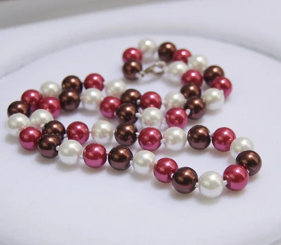 Hot sales 8mm white black brown color south sea shell pearl necklace bracelet earrings set handmade jewelry