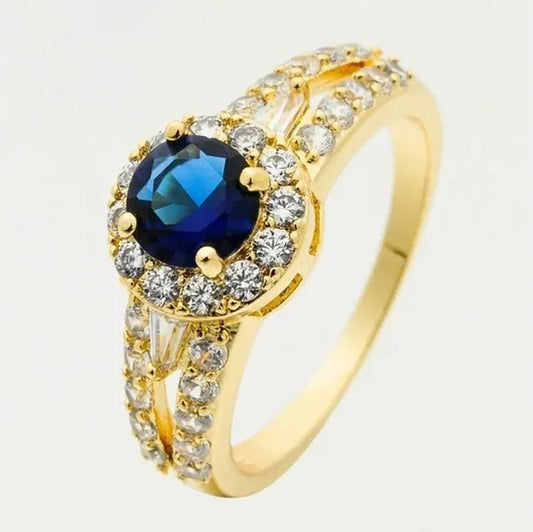 Natural 2.38CT Sapphire Diamond 14K Yellow Gold Ring Size 6-10