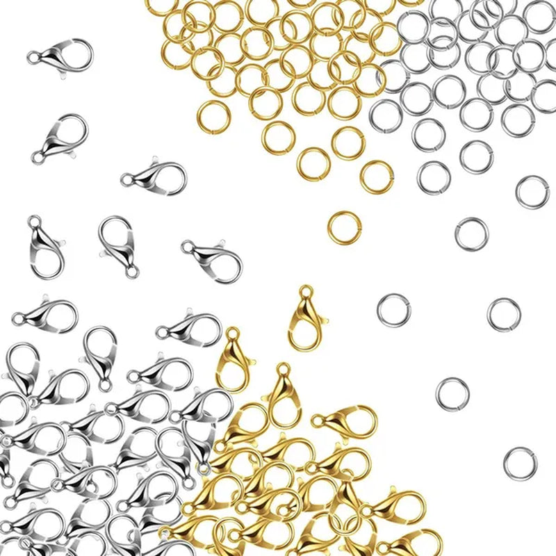 400 Pieces Lobster Claw Clasps with Open Jump Rings Set, 12 mm Lobster Claw Clasps Necklace Fasteners Hook and 5 mm Jump Rings for DIY Bracelet Necklace Jewelry Making (Silver and Gold)