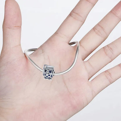 Cute 925 Sterling Silver CZ Animal Bead Charm Fine Glasses Champion Owl Bracelet Charm Fit Original Bracelet DIY