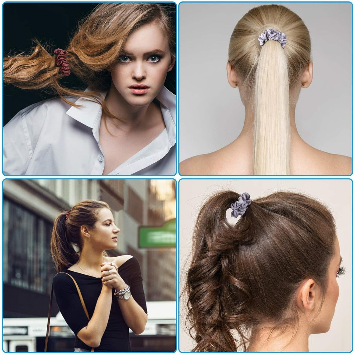 12 Pieces Silk Hair Scrunchies Silk Hair Tie Elastic Ponytail Holders for Women Girls Hair Accessories-002