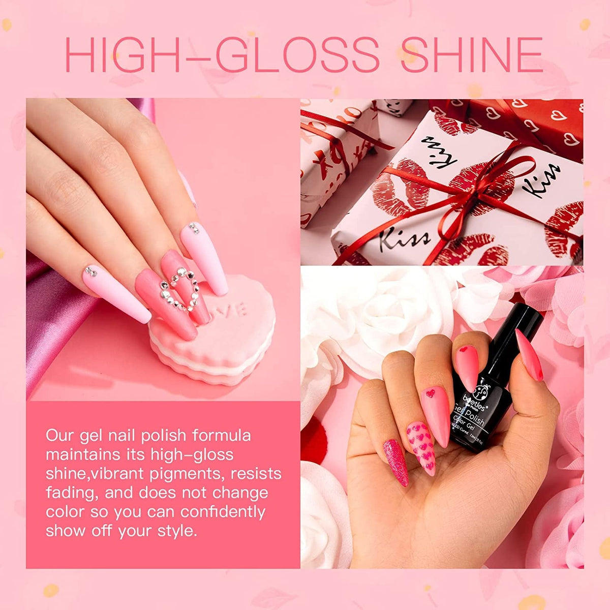 Beetles Gel Nail Polish, 6 Colors Nude Pink Rose Red Milky White Gel Polish, Sweetheart Candies Collection Soak Off UV LED Nail Lamp Light Nails Spring Summer Easter Gel Nail