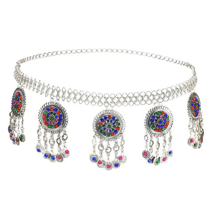 Bohemian Coin Tassel Color Rhinestones Hollow Out Waist Belly Body Chain for Woman