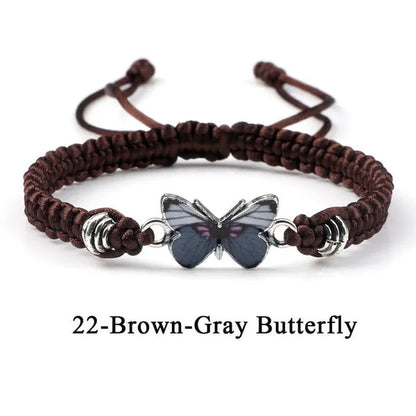 2022 Hot Adjustable Braided String Bracelet For Women Grey Butterfly Pendant Handmade Charm Bangles Fashion Girl Jewelry