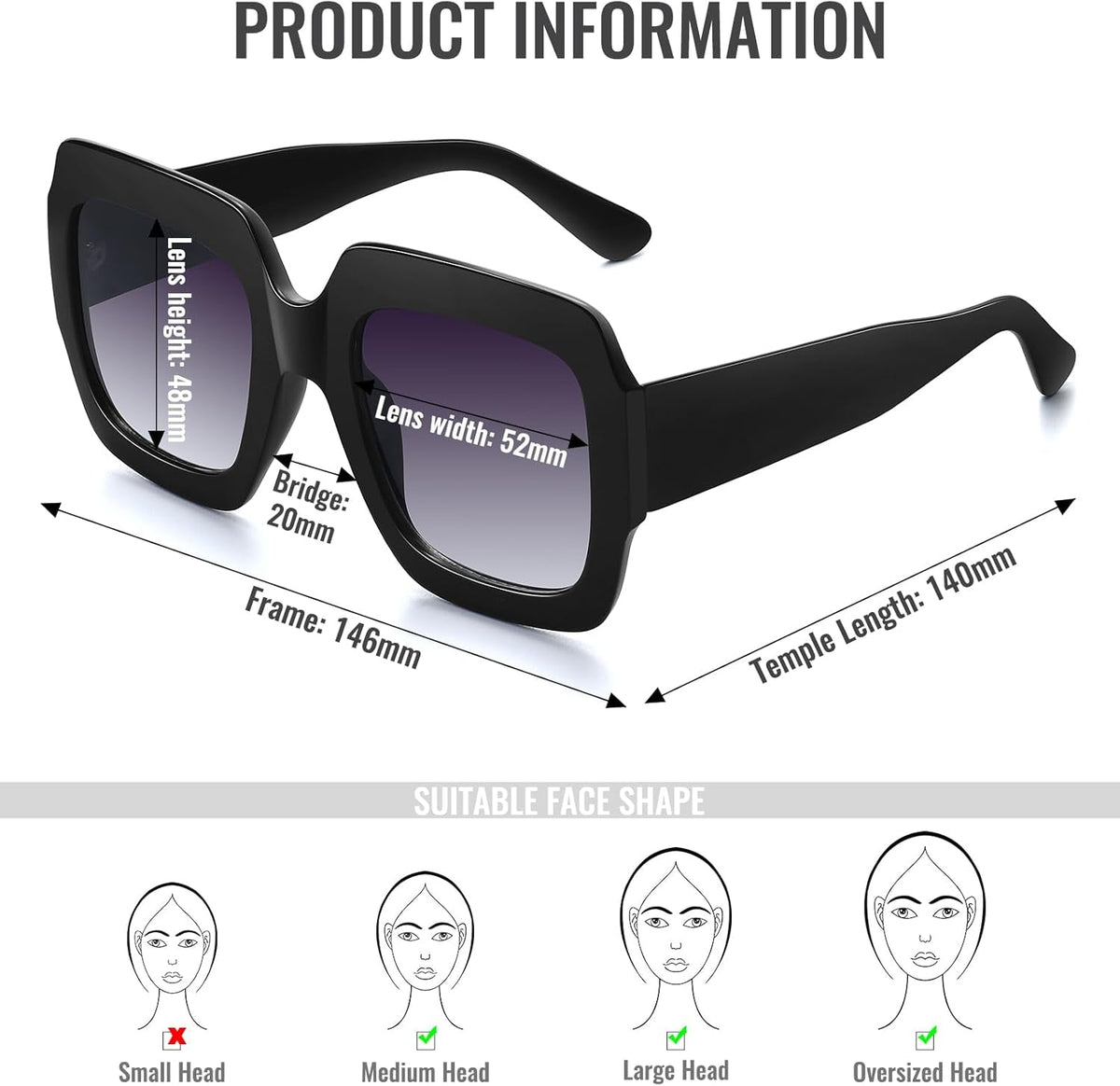 Oversized Square Sunglasses Womens Retro Shades Luxury Big Sun Glasses UV400 Protection S0178