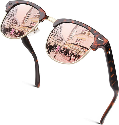 Classic Horn Rimmed Semi Rimless Polarized Sunglasses for Men Women GQO6