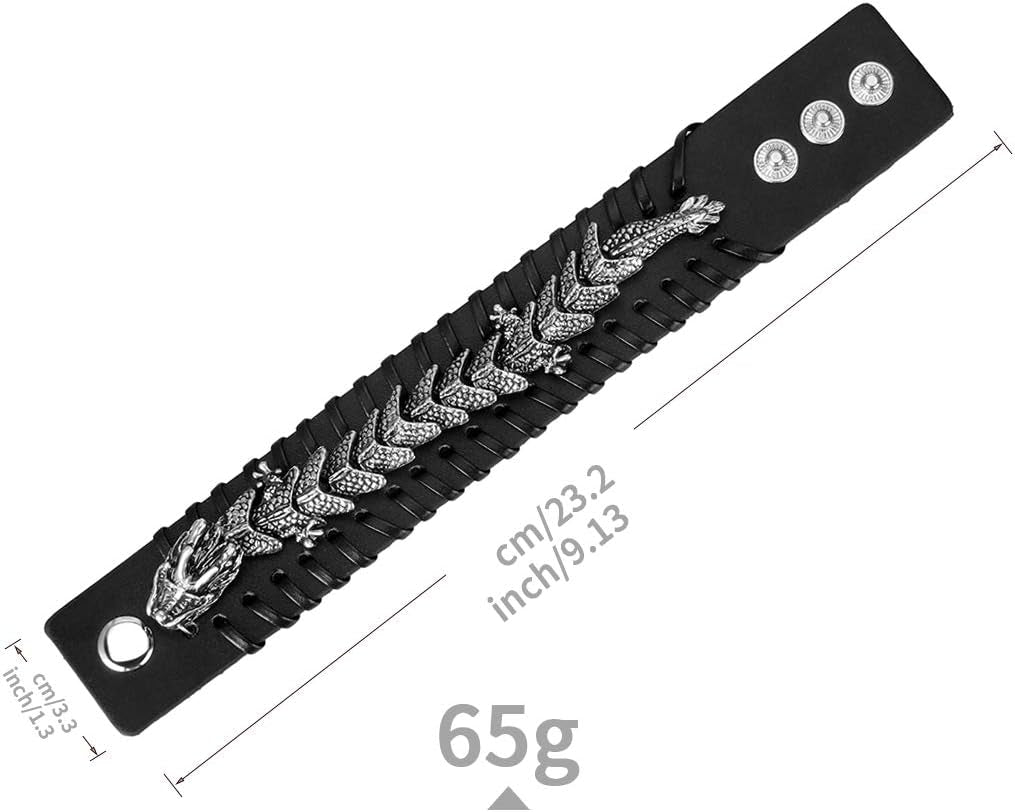 Leather Cuff Bracelet Punk Braided Bracelets Rock Leather Wristbands Faux Mens Leather Bracelet Gothic Viking Bangle Adjustable Wrap Bracelet for Women,Men