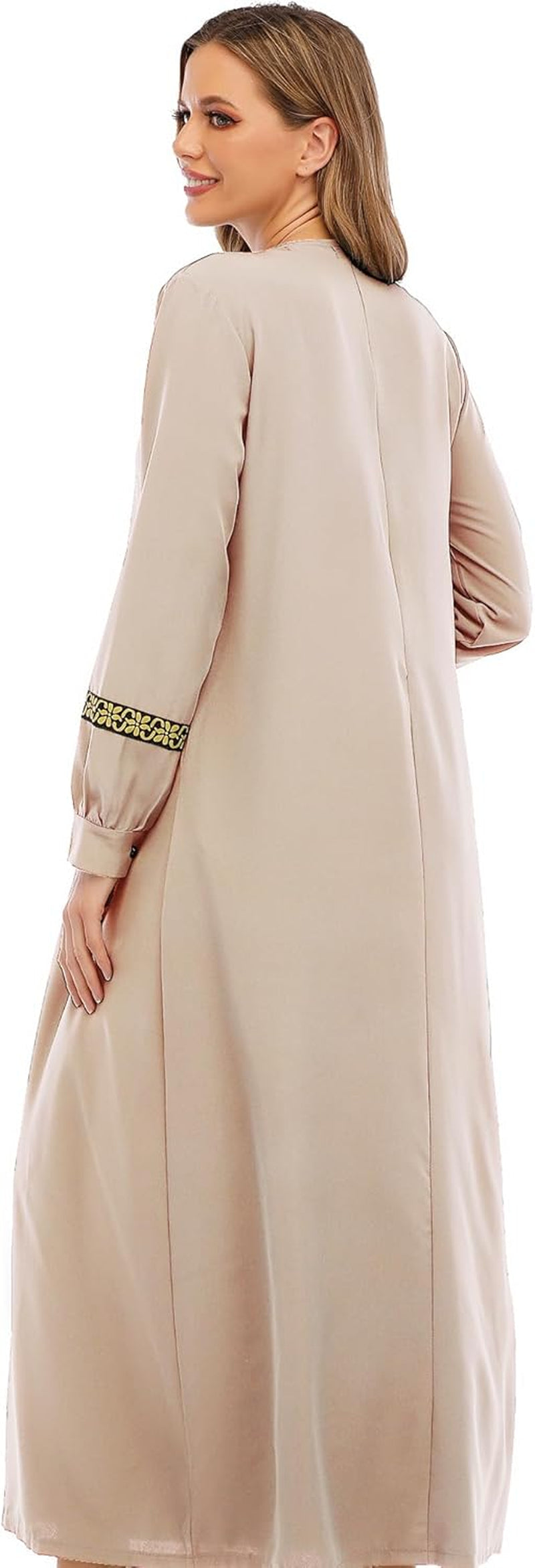 Womens Long Sleeve Ethnic Style Zipper Muslim Dresses Abaya with Hijabs
