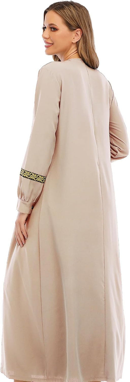 Womens Long Sleeve Ethnic Style Zipper Muslim Dresses Abaya with Hijabs