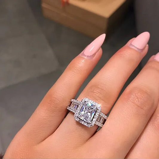 Luxury Ring Bridal Wedding Anniversary Gift Princess Engagement Party Rings