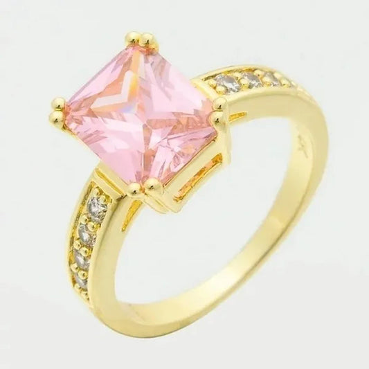 Natural 3.99ct Pink Topaz Wedding Engagement 14k Yellow Gold Ring Size6-10
