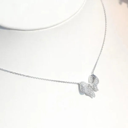 New Fashion Elegant Silver Plated Bow Knot Diamond Pendant Neckalce Engagement Clavicle Necklace for Women Simple Temperament Wedding Anniversary Jewelry Accessory