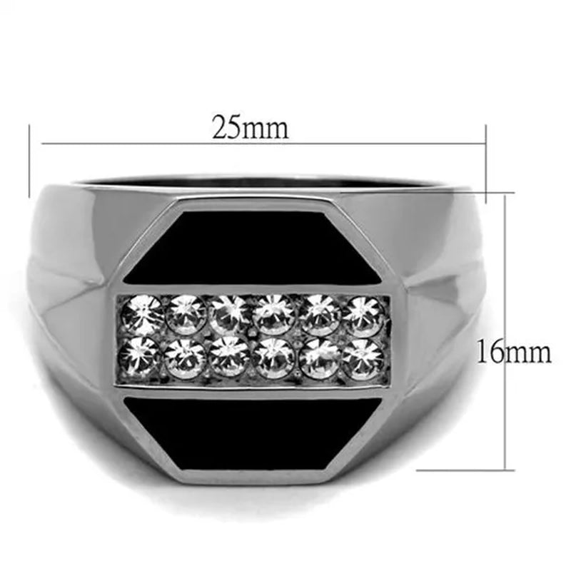 Men's Round Cut Simulated Diamond Crystal Stainless Steel & Epoxy Ring Size 8-14
