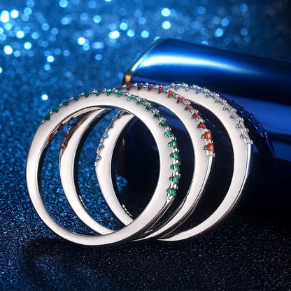 Gorgeous  Silver White Sapphire White Sapphire & Aquamarine & Sapphire & Ruby Ring Rings Natural Gemstones Birthstone Engagement Ring