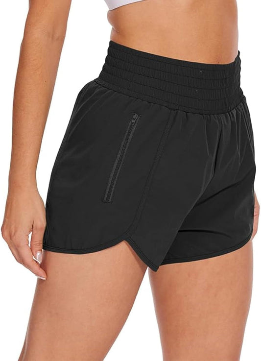Women'S Athletic Shorts High Waisted Running Shorts with Pockets Sports Short Gym Elastic Workout Shorts
