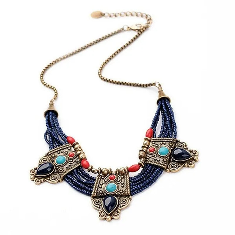Hot Beautiful Retro Turquoise Coral Blue Bead Tibetan Necklace Lapis Lazuli Stone Unique Chain Necklace Accessories