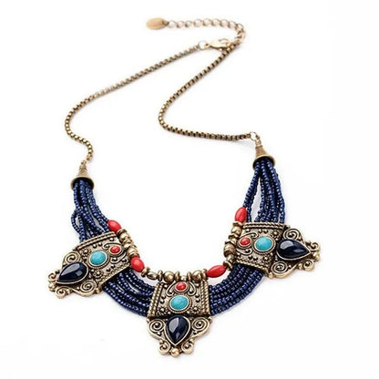 Hot Beautiful Retro Turquoise Coral Blue Bead Tibetan Necklace Lapis Lazuli Stone Unique Chain Necklace Accessories