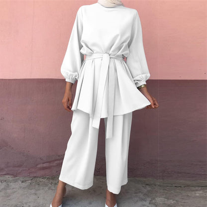 Abayas for Women Muslim Long Sleeve Loose Top Pants 2 Pcs Dubai Islamic Muslim Clothes